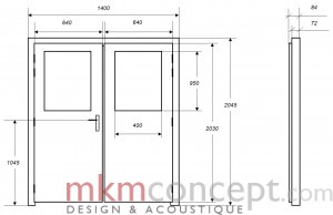 Croquis des dimensions d’une porte acoustique MKMconcept modèle ISO-DPV Plus