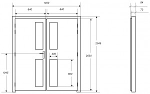 Croquis des dimensions d’une porte acoustique MKMconcept modèle ISO-DP2V Plus